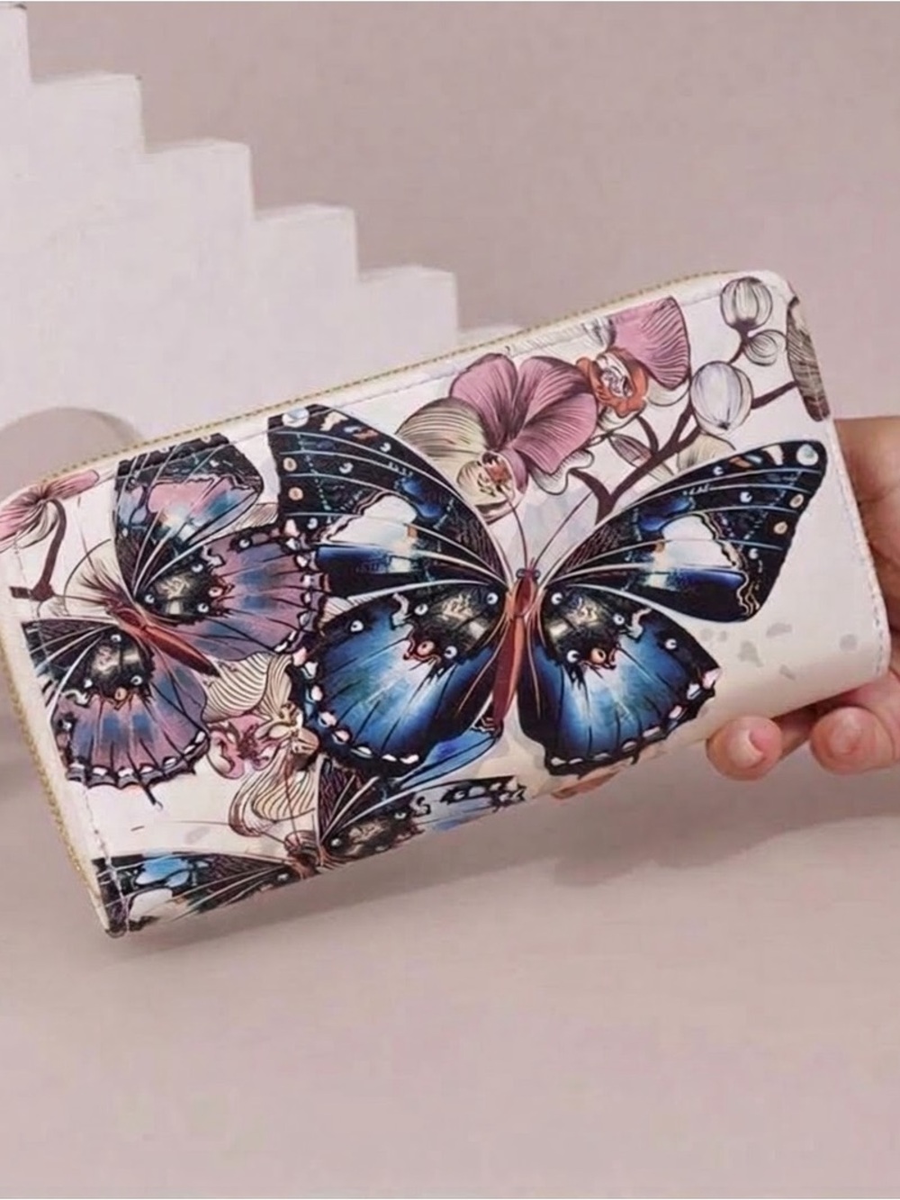 Butterfly Print Blue Wallet Clutch - Women Bags